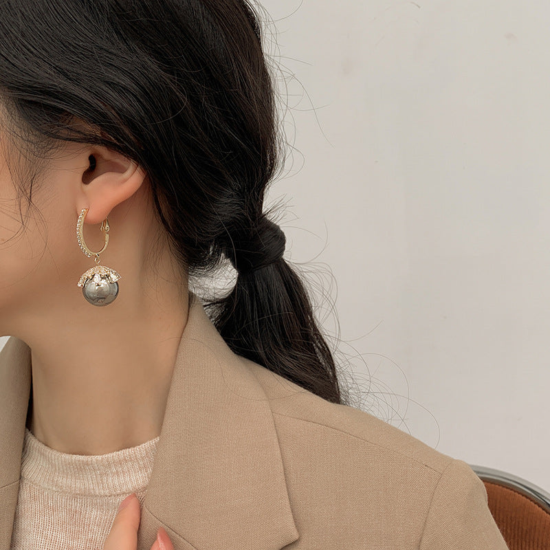 Needle Zircon Pearl Ear Clip Temperamental Earrings