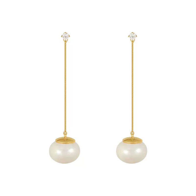 Style Sier Shell Pearls Long Fringed Earrings
