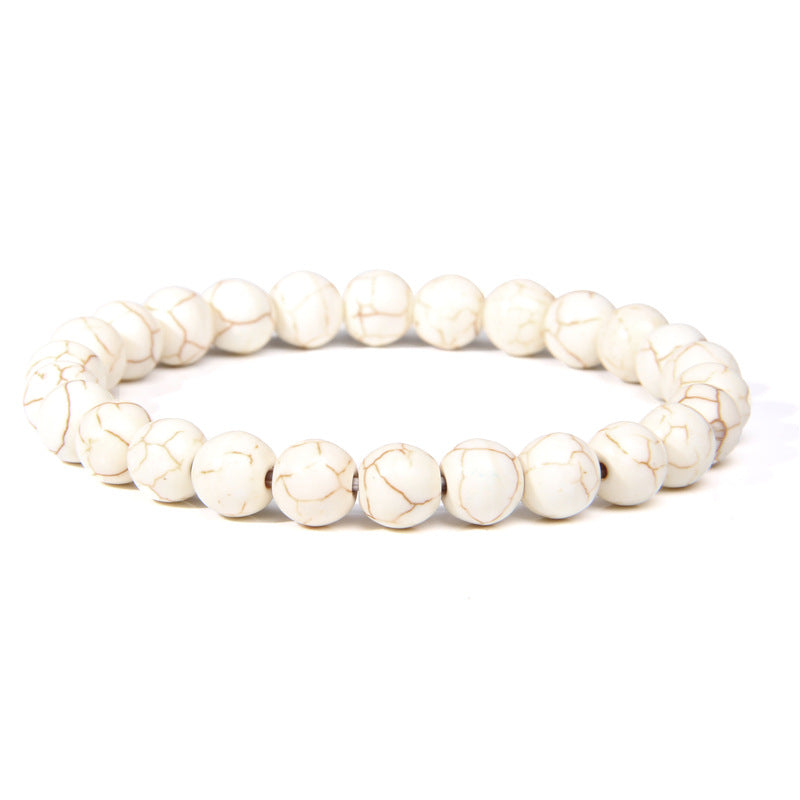 Men's Natural Stone Beads White Turquoise Elastic Bracelets