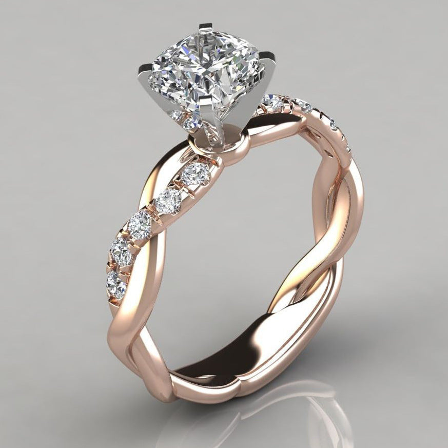 Diamond Rose Gold Plated Sier Proposal Rings