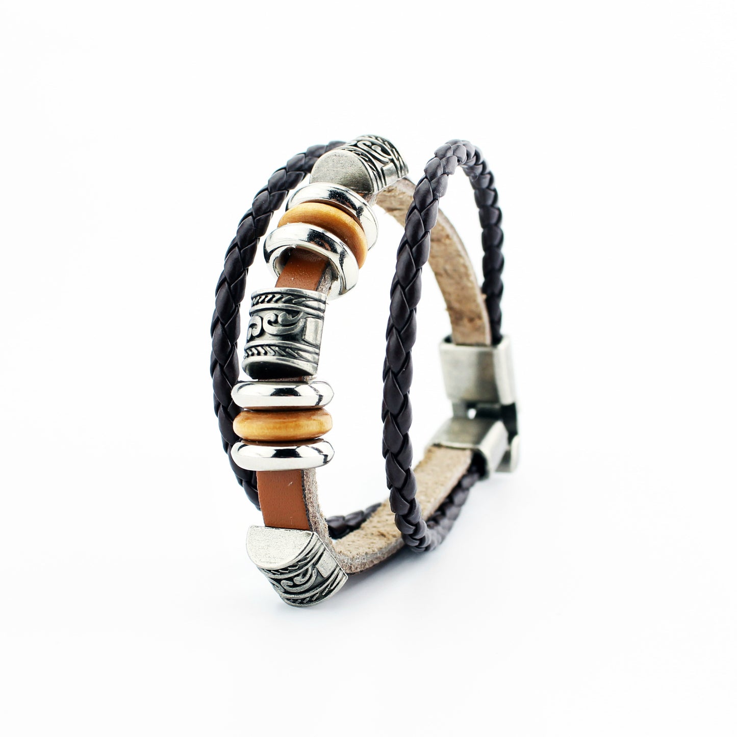 Men's Genuine Leather Charm Vintage Weave Beaded Bracelets