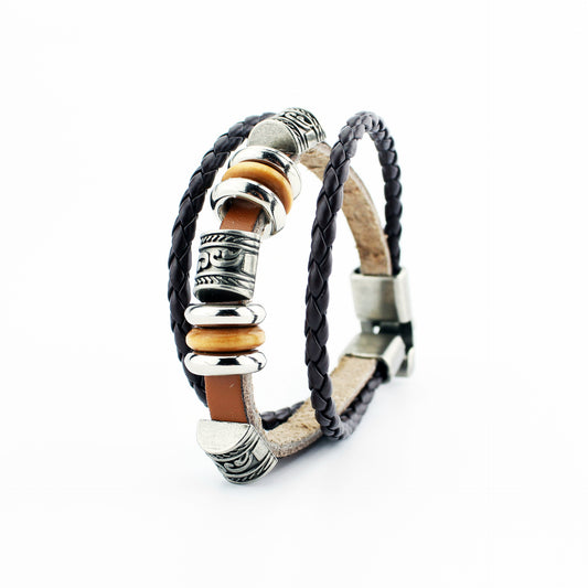 Men's Genuine Leather Charm Vintage Weave Beaded Bracelets