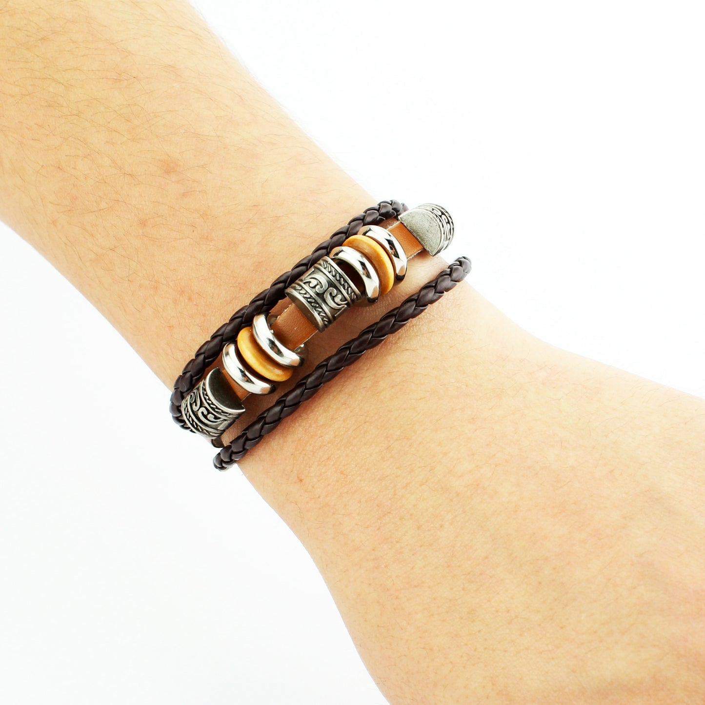 Men's Genuine Leather Charm Vintage Weave Beaded Bracelets