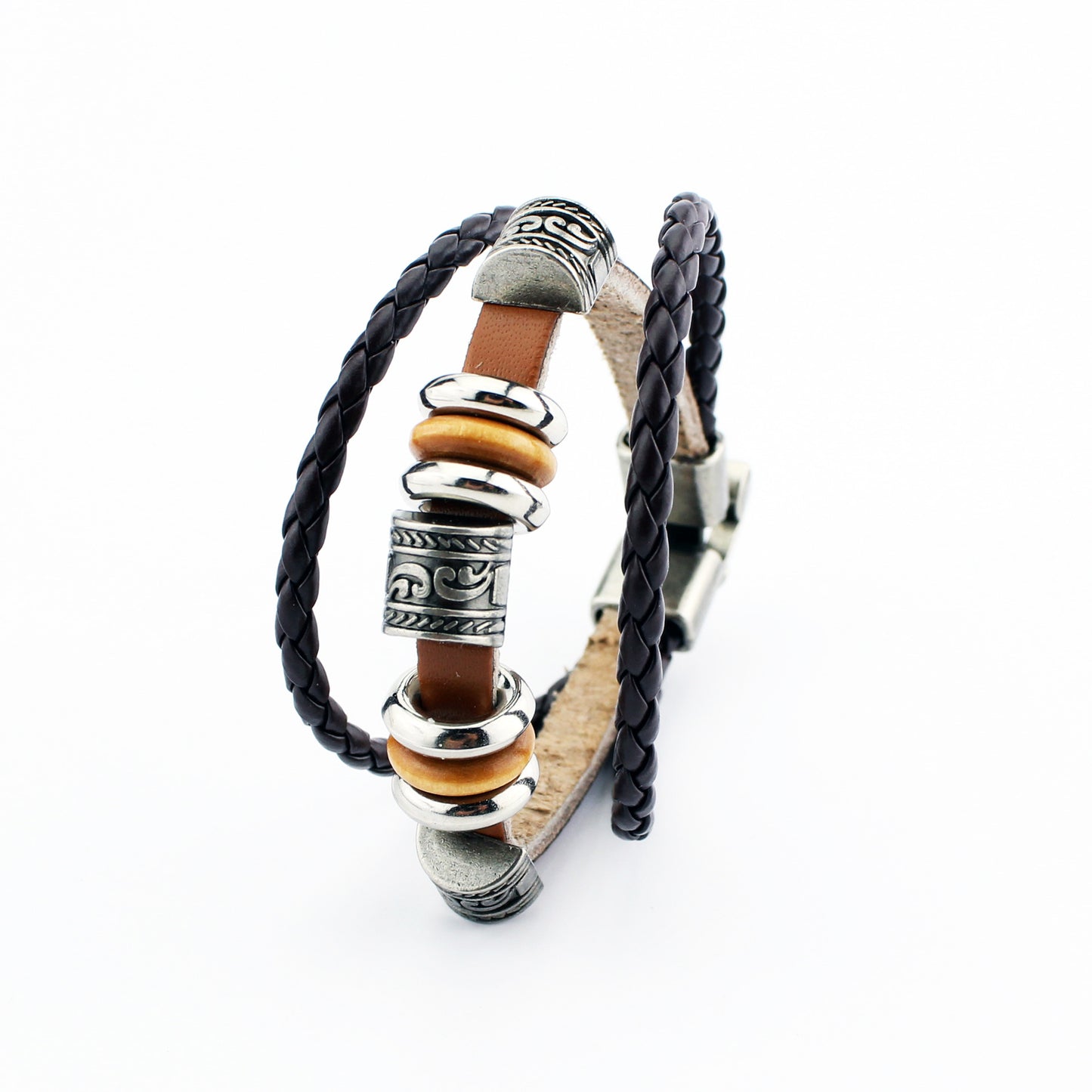 Men's Genuine Leather Charm Vintage Weave Beaded Bracelets