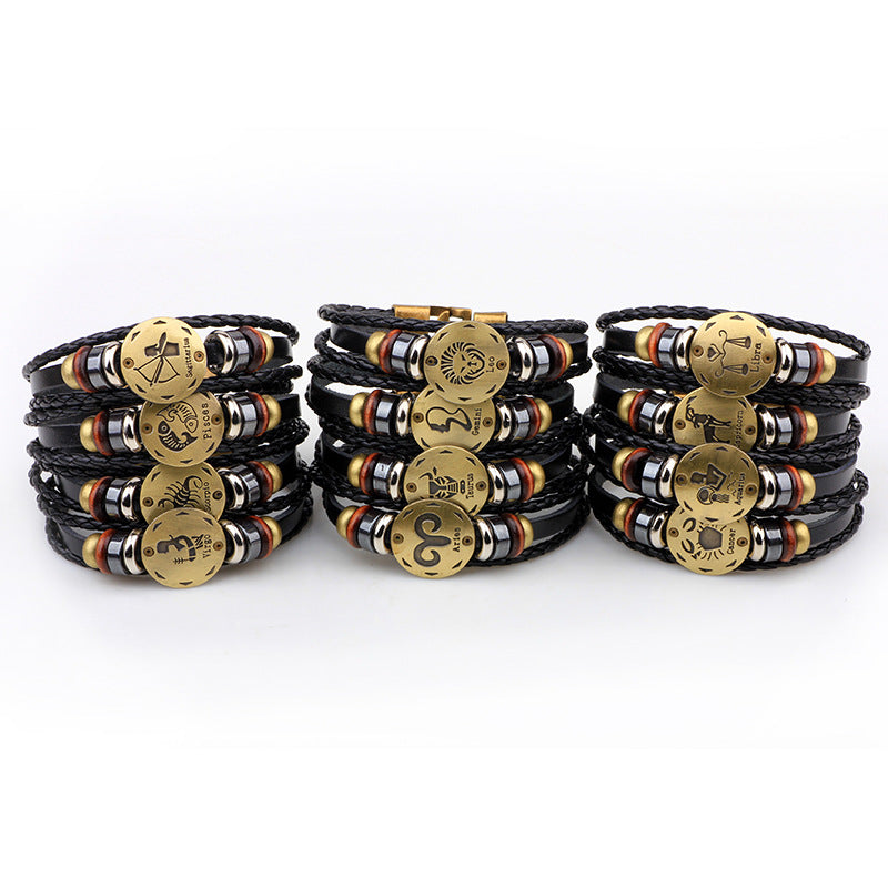 Leather Hand-woven Twee Constellation Cattle Simple Bracelets