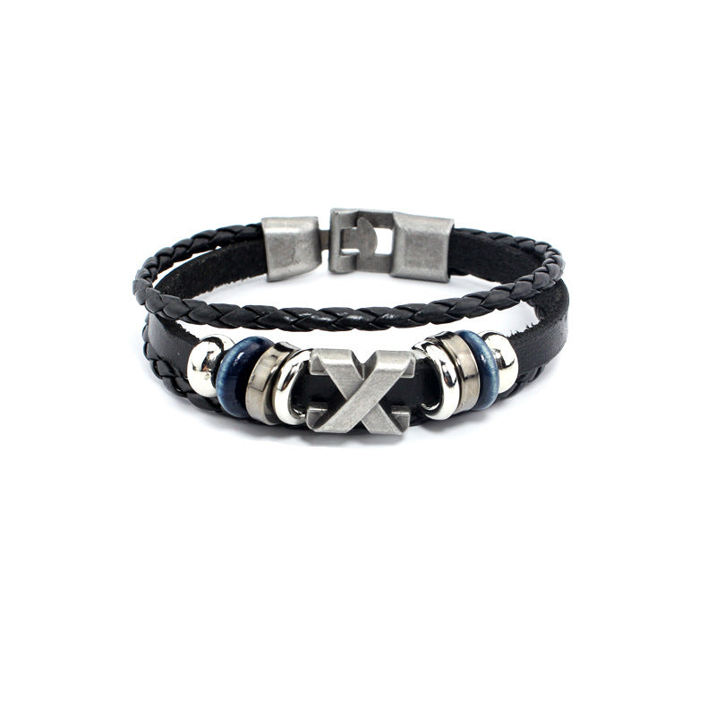 Men's Genuine Leather Charm Vintage Weave Beaded Bracelets