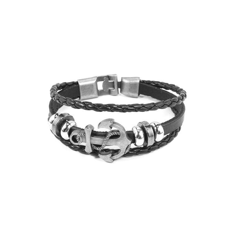 Men's Genuine Leather Charm Vintage Weave Beaded Bracelets