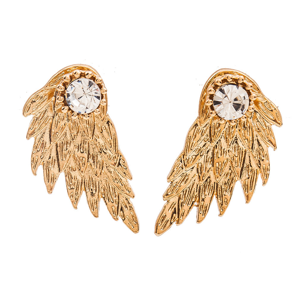 Angel Wings Feather Diamond Alloy Piercing Earrings