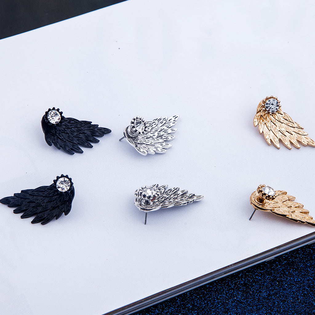 Angel Wings Feather Diamond Alloy Piercing Earrings