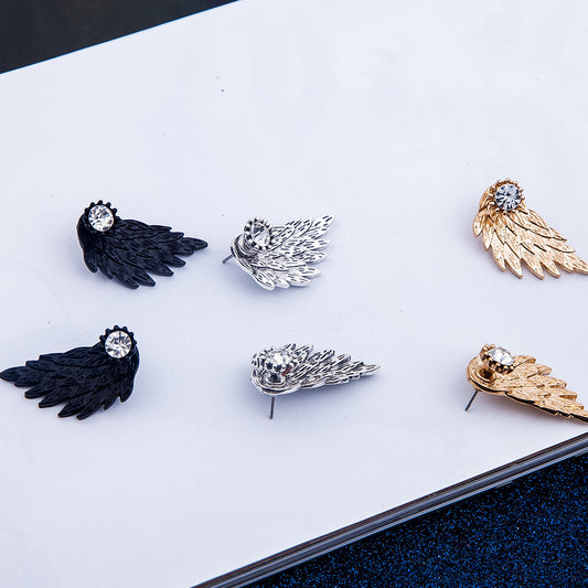 Angel Wings Feather Diamond Alloy Piercing Earrings