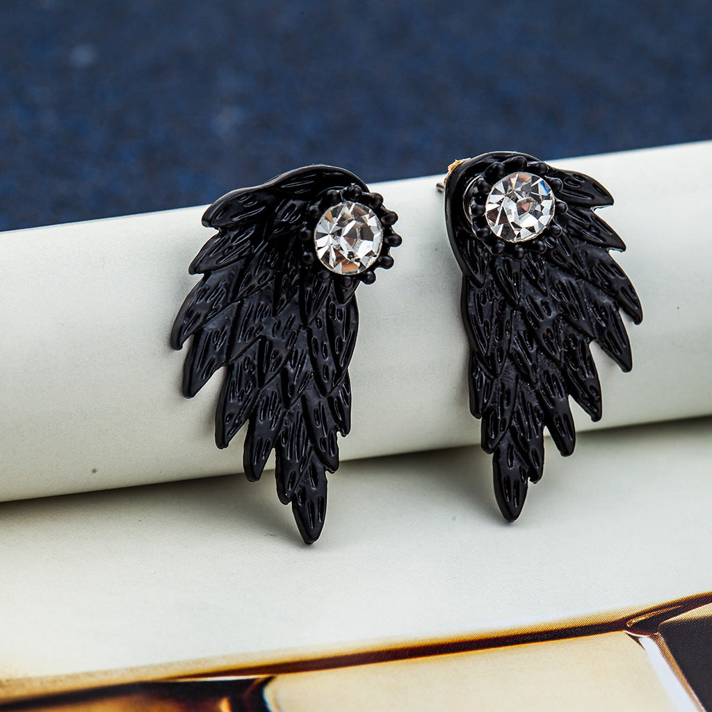 Angel Wings Feather Diamond Alloy Piercing Earrings