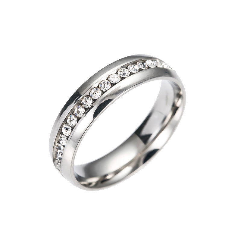 Single Row Diamond Stainless Steel Jewelry Rings
