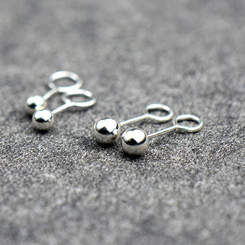 Women's Sier Handmade Glossy Ball Mini Bean-shaped Earrings