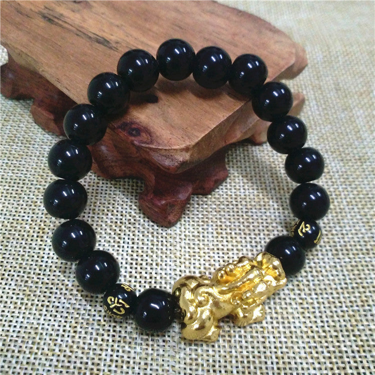 Obsidian Gold Pi Six Words Mantra Bracelets