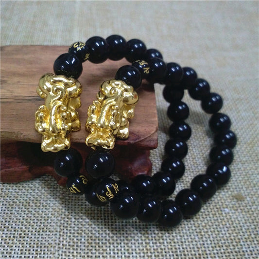 Obsidian Gold Pi Six Words Mantra Bracelets