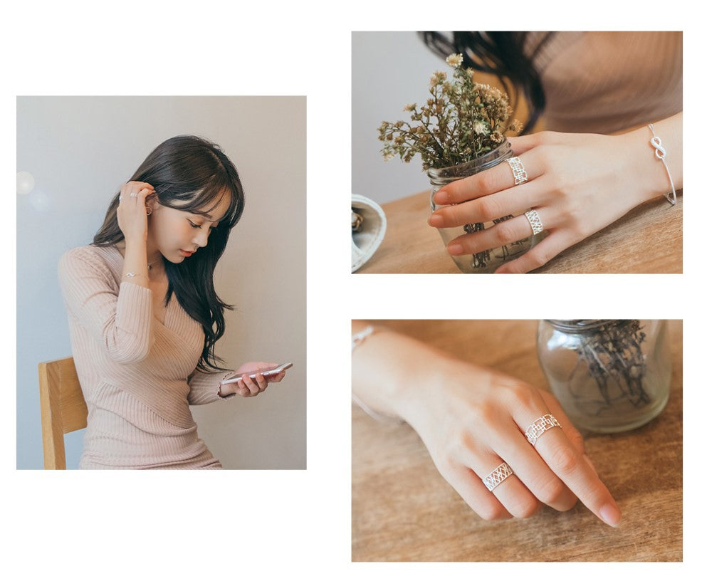 Women's Sier Korean Style Geometric Lace With Rings