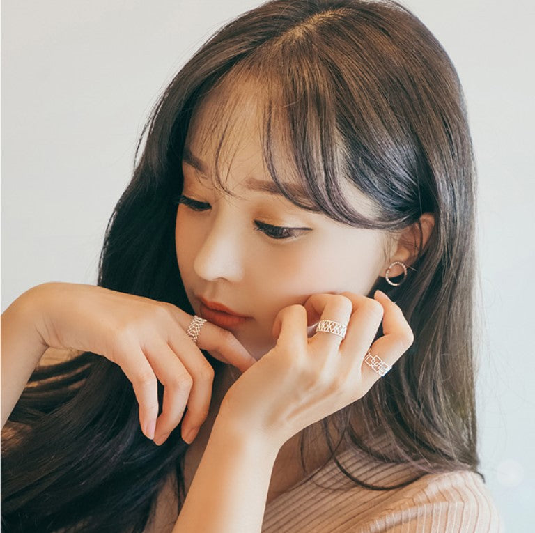 Women's Sier Korean Style Geometric Lace With Rings