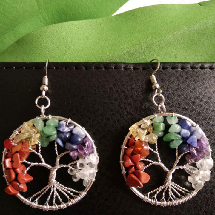 Natural Crystal Gravel Colorful Tree Root Lucky Earrings
