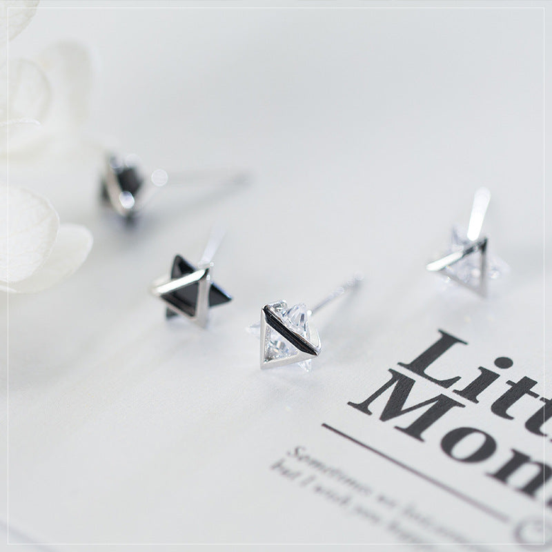 Sier Female Style Simple Rhinestone Triangle Earrings