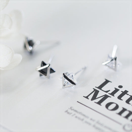 Sier Female Style Simple Rhinestone Triangle Earrings