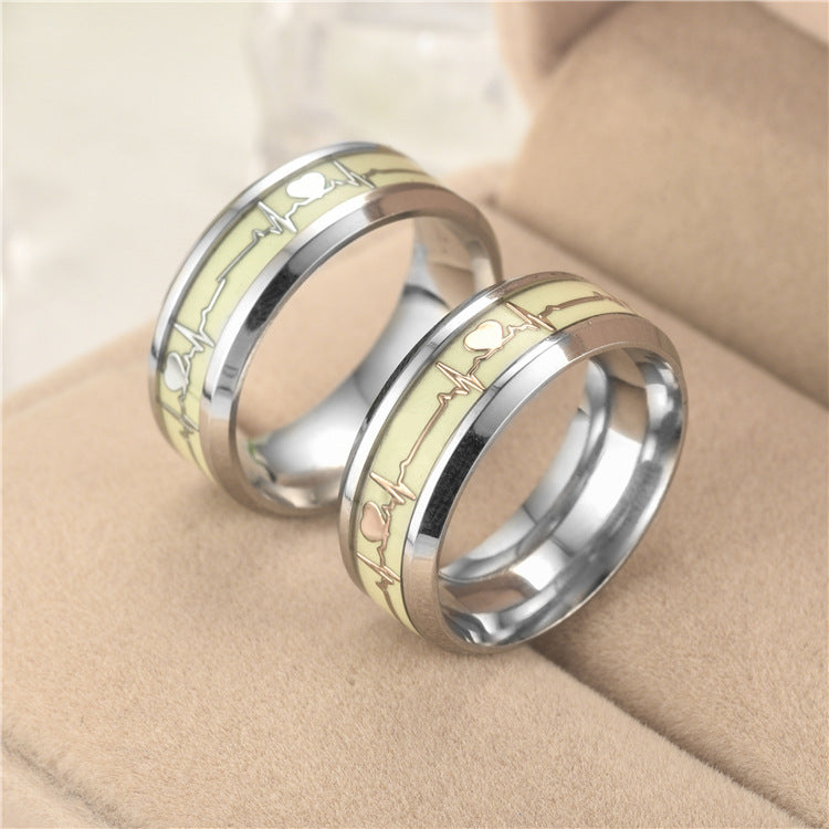 Fashion Luminous Heartbeat Ecg Ornament Source Rings