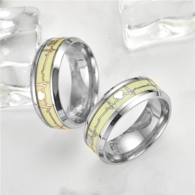 Fashion Luminous Heartbeat Ecg Ornament Source Rings