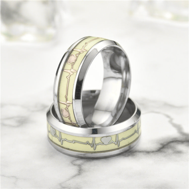 Fashion Luminous Heartbeat Ecg Ornament Source Rings