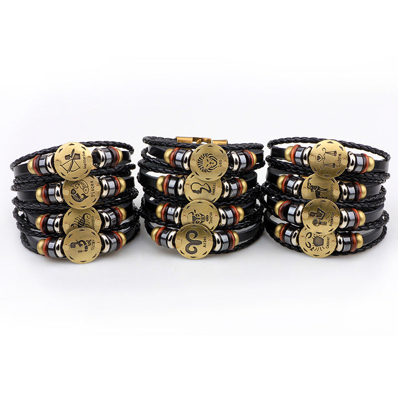 Leather Hand-woven Twee Constellation Cattle Simple Bracelets