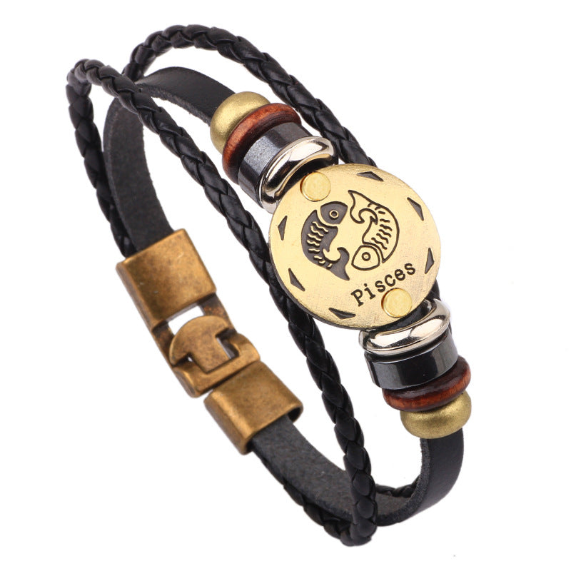 Leather Hand-woven Twee Constellation Cattle Simple Bracelets