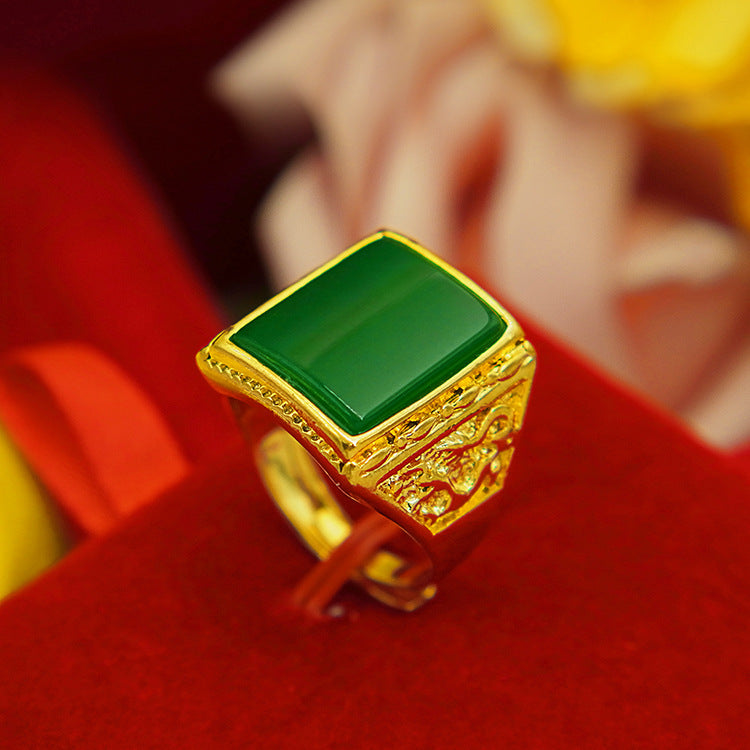 Men's Generous Small Square Oval Opening Man's Gold Plated Rings