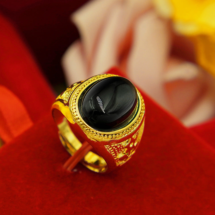 Men's Generous Small Square Oval Opening Man's Gold Plated Rings