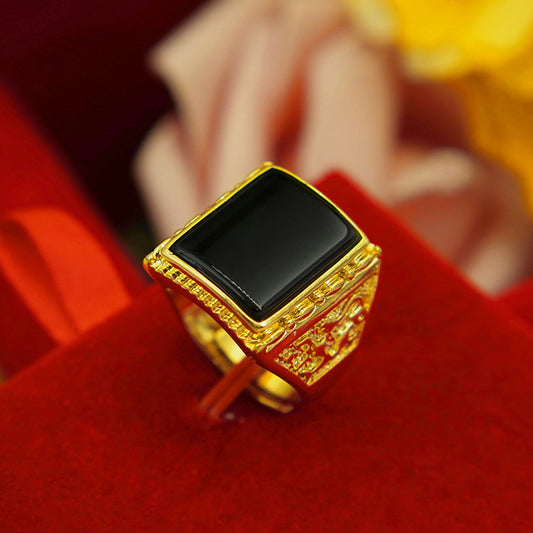 Men's Generous Small Square Oval Opening Man's Gold Plated Rings