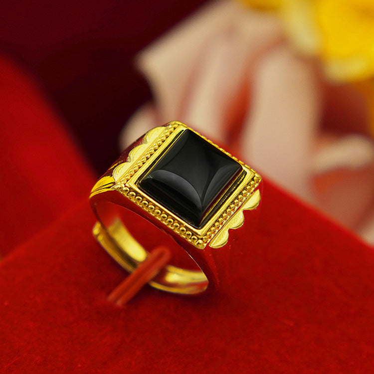 Men's Generous Small Square Oval Opening Man's Gold Plated Rings