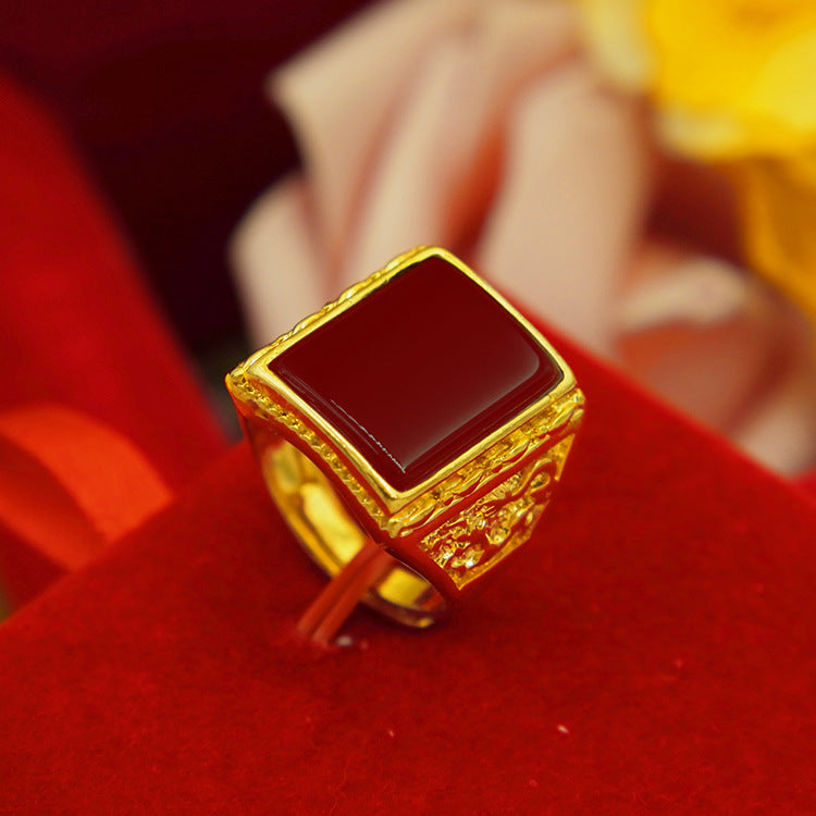 Men's Generous Small Square Oval Opening Man's Gold Plated Rings