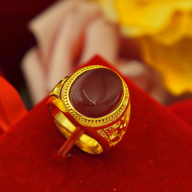 Men's Generous Small Square Oval Opening Man's Gold Plated Rings