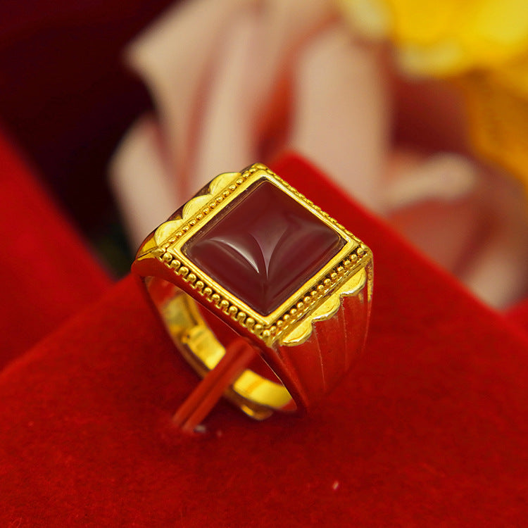 Men's Generous Small Square Oval Opening Man's Gold Plated Rings
