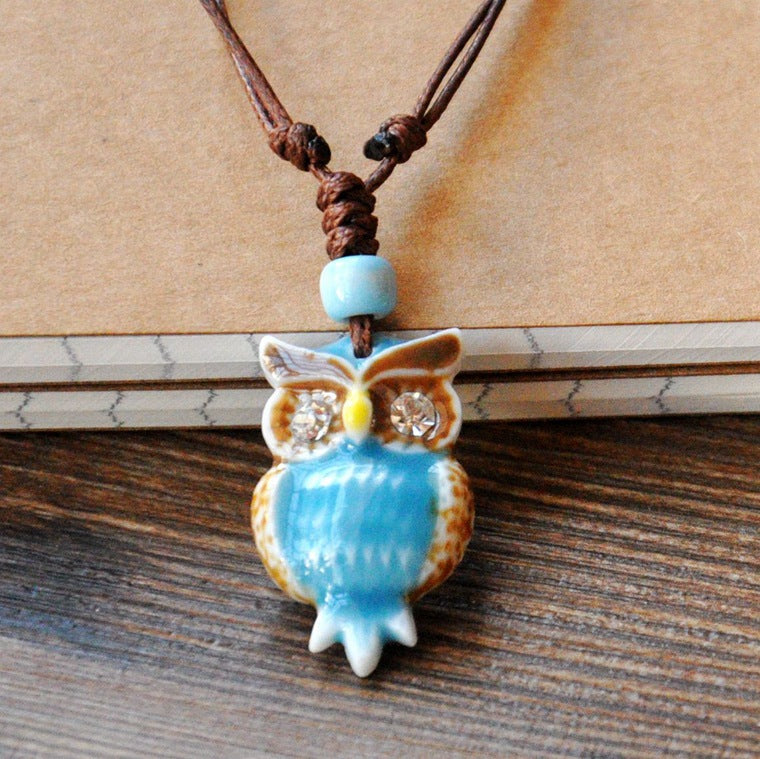 Chain Long Adjustable Ceramic Female Owl Necklaces