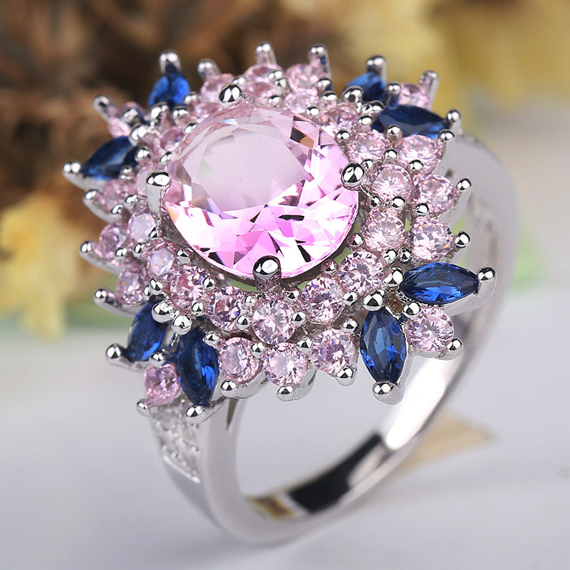 Flower-shaped Zircon Zirconium Diamond Shank Korean Rings