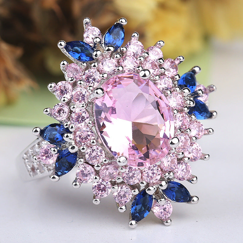 Flower-shaped Zircon Zirconium Diamond Shank Korean Rings