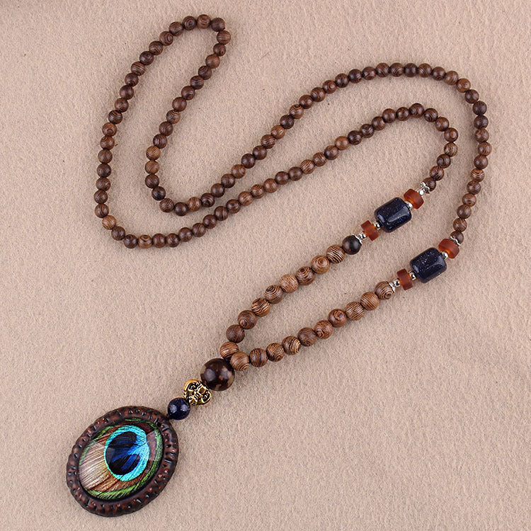 Women's & Men's Style Retro Long Wooden Sweater Chain Necklaces