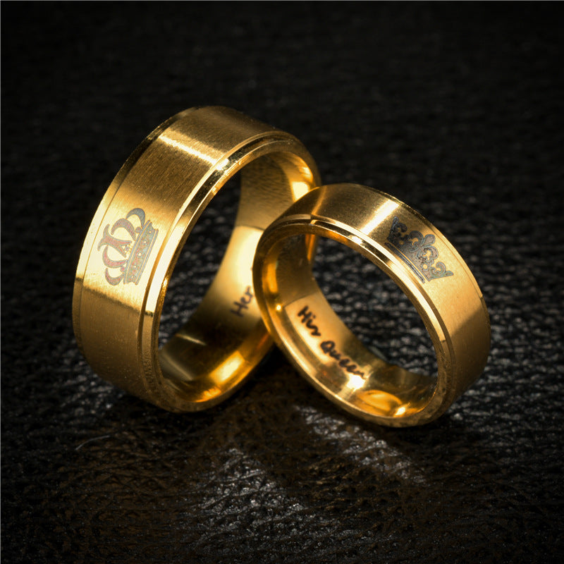 Titanium Steel Gold Double Step Crown Rings