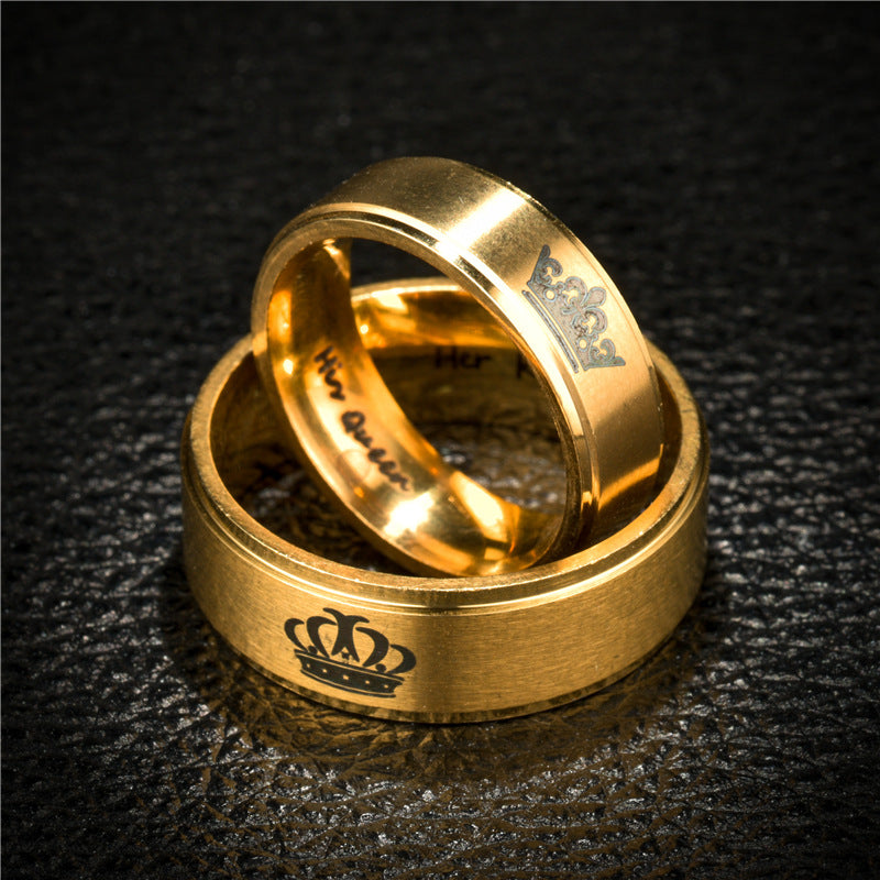 Titanium Steel Gold Double Step Crown Rings