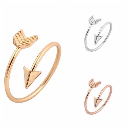 Gold Inlaid Open Arrow Female Couple Rings