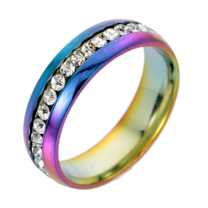 Single Row Diamond Stainless Steel Jewelry Rings