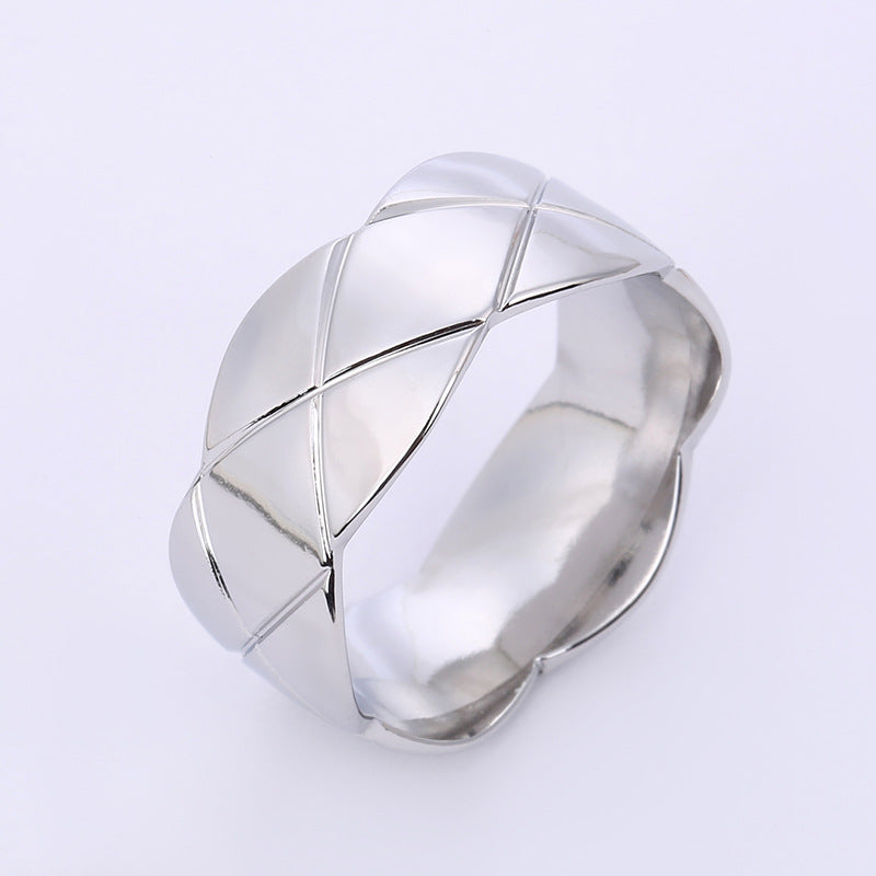 Wavy Edge Batch Flower Diamond Stainless Rings