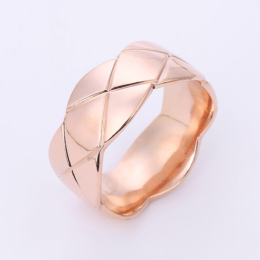 Wavy Edge Batch Flower Diamond Stainless Rings
