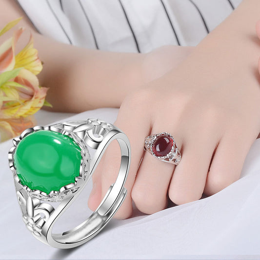 Chalcedony Female Diamond Green Agate Open Simple National Rings