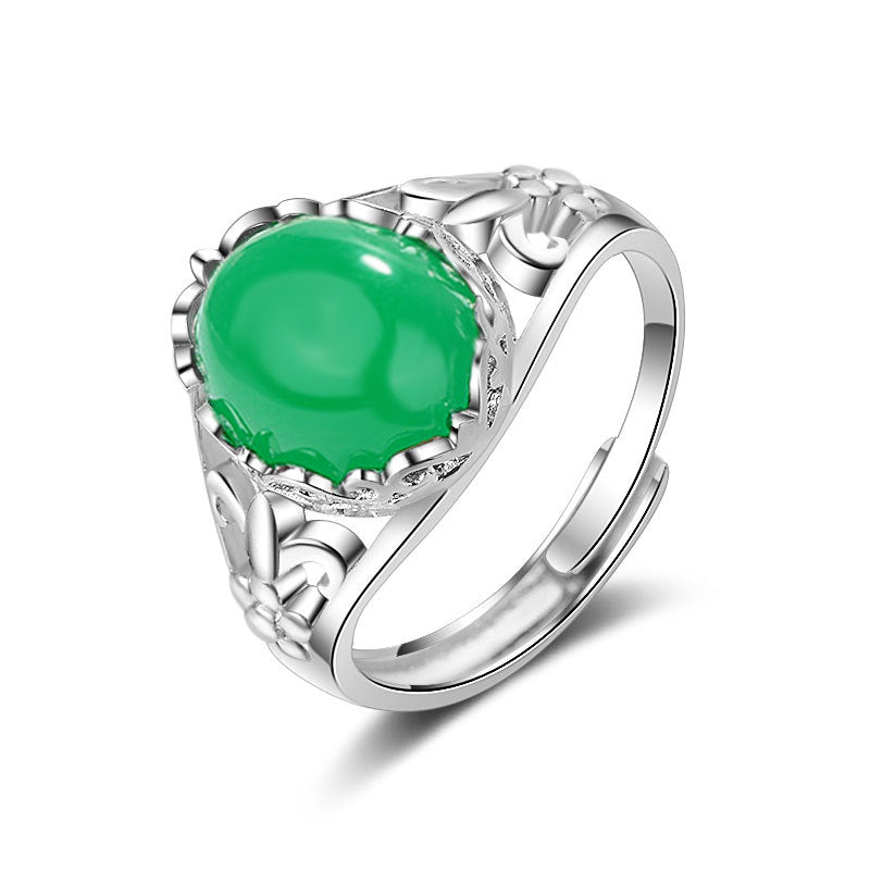 Chalcedony Female Diamond Green Agate Open Simple National Rings