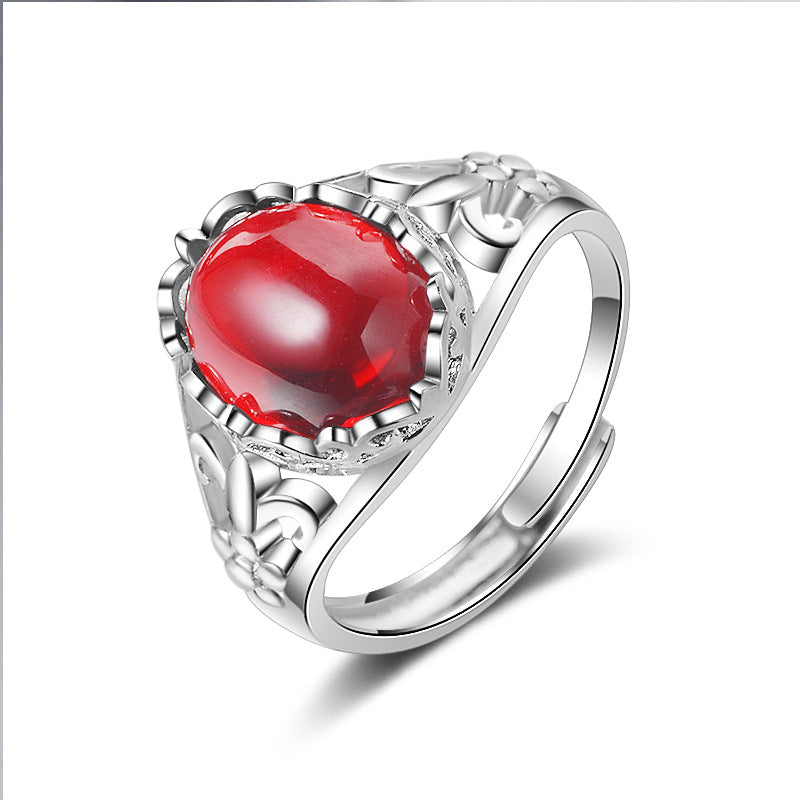 Chalcedony Female Diamond Green Agate Open Simple National Rings