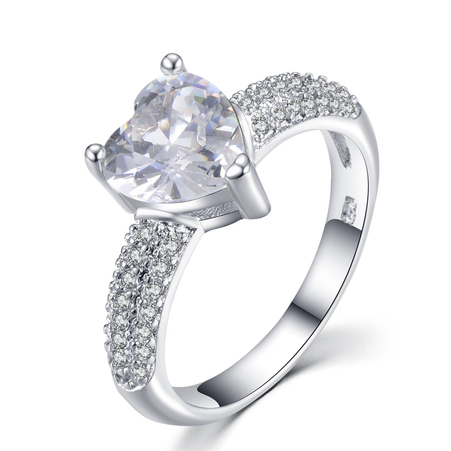 Eight Hearts Arrows Heart-shaped Zircon White Rings